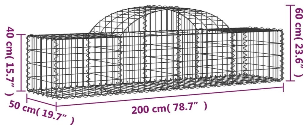 vidaXL 30 db íves horganyzott vas gabion kosár 200x50x40/60 cm