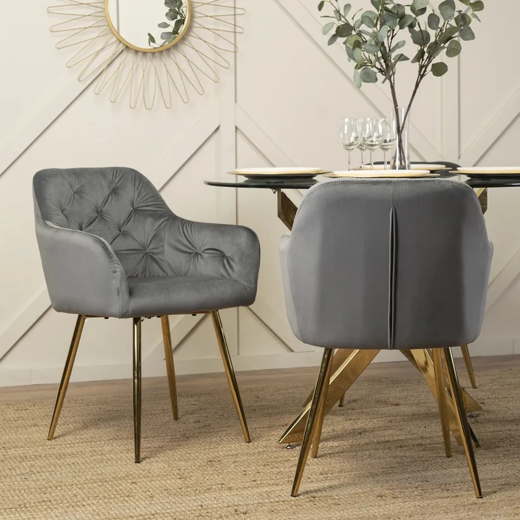 Szürke Bársony Étkezőszék Arany Lábbal. RAYA