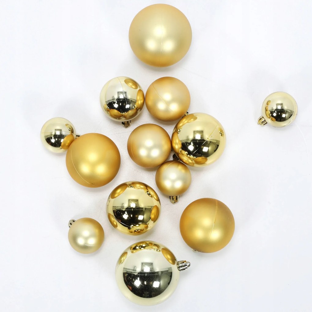 Karácsonyfadísz Szett 60 Db-os Műanyag Arany Átmérő 4 5 6 7 CM