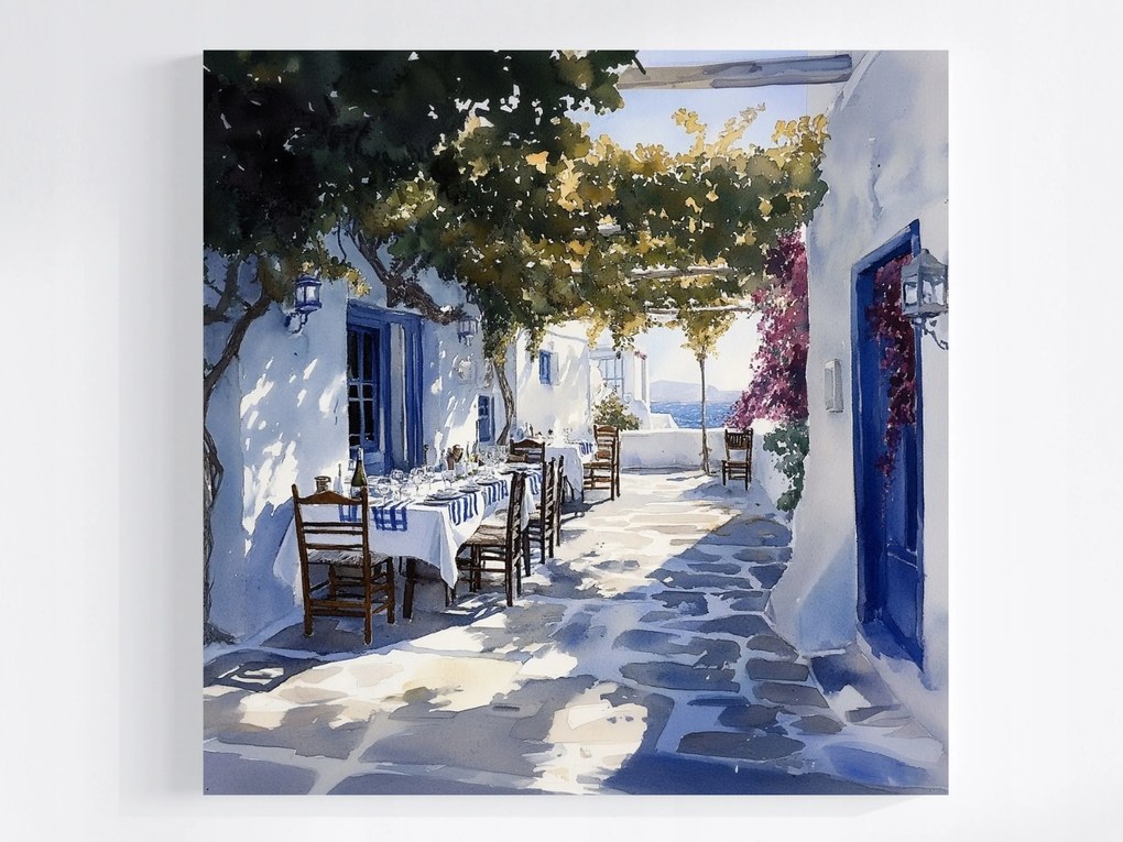Canvas Vászonkép Mediterrán Terasz Görögország Nyár Akvarell 40x40