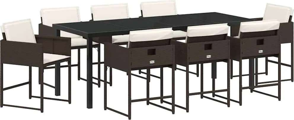 vidaXL Kert étkező szett párnával 9 pcs Barna polirattan