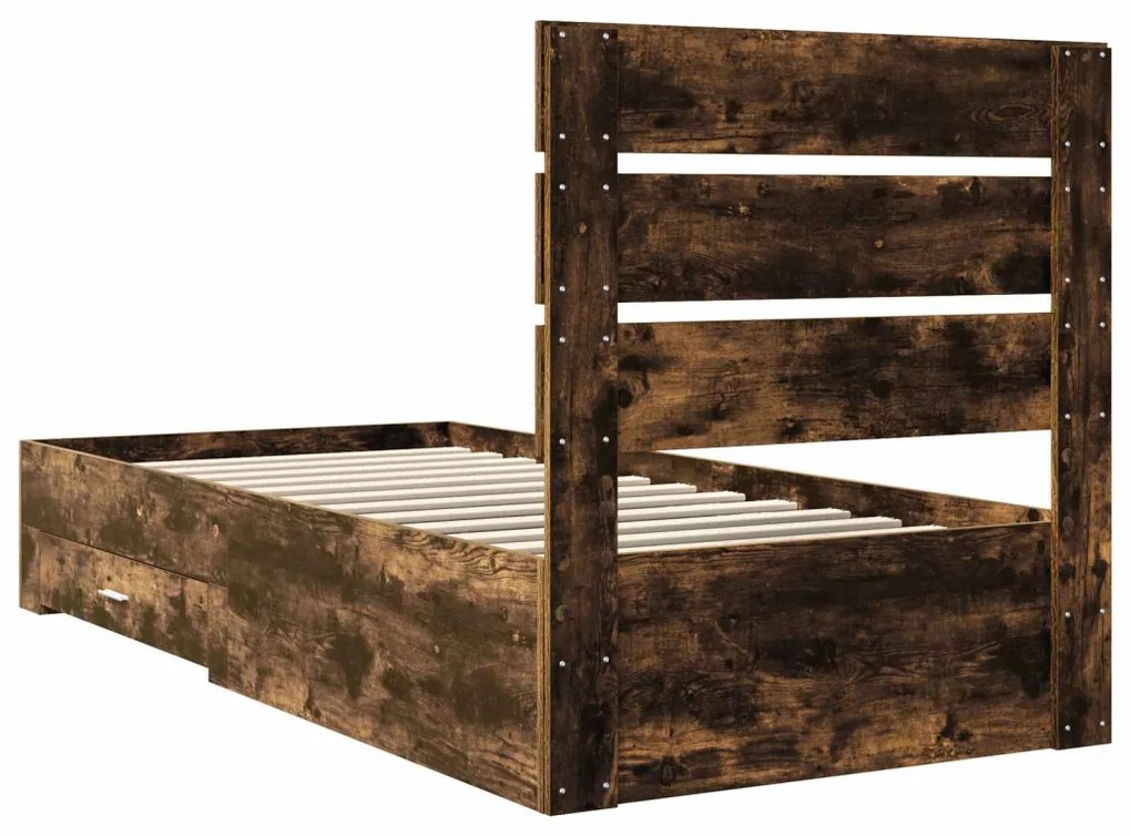 vidaXL Ágykeret fiókkal fejtámlával Füstölt tölgy 90 x 200 cm Faanyag