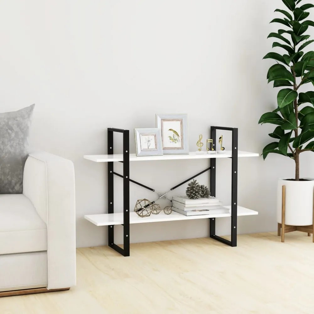 kétszintes fehér szerelt fa könyvszekrény 100 x 30 x 70 cm