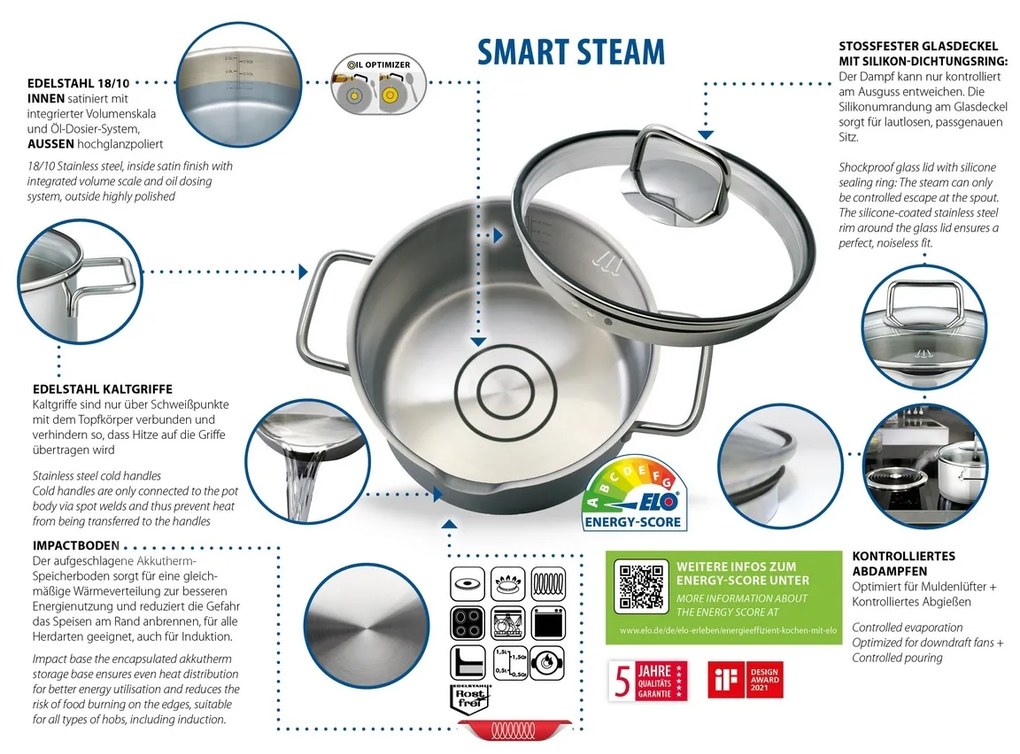 Elo 72404 4 részes rozsdamentes acél edénykészletSmart Steam