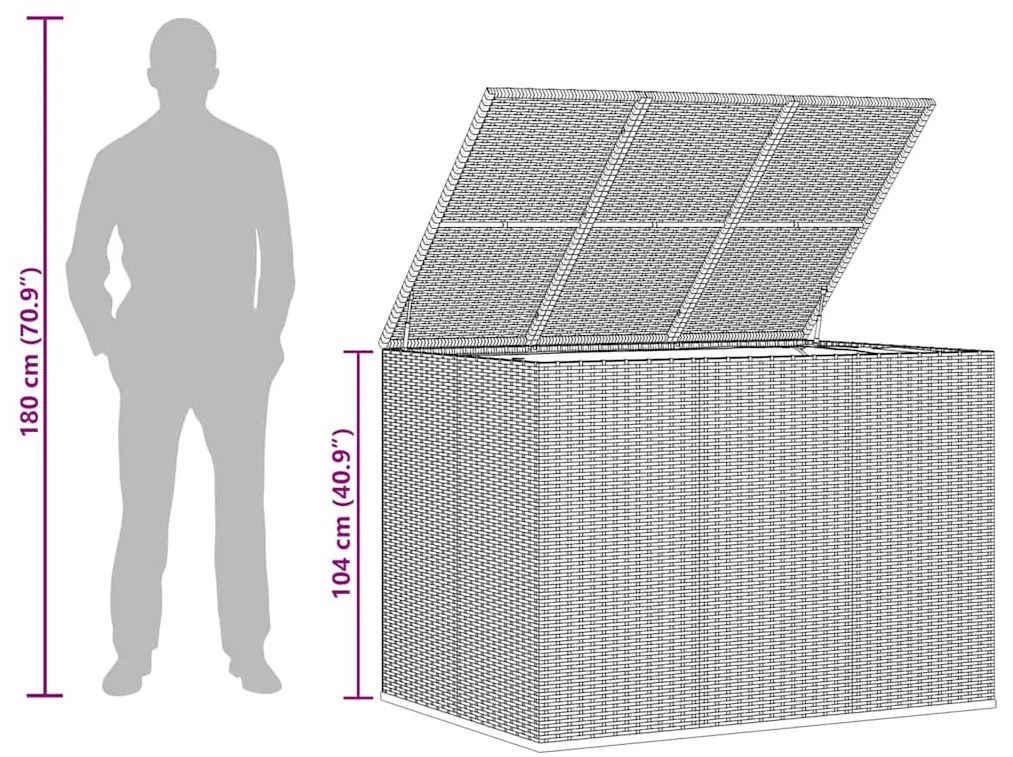 szürke polyrattan kerti párnatartó doboz 145 x 100 x 103 cm