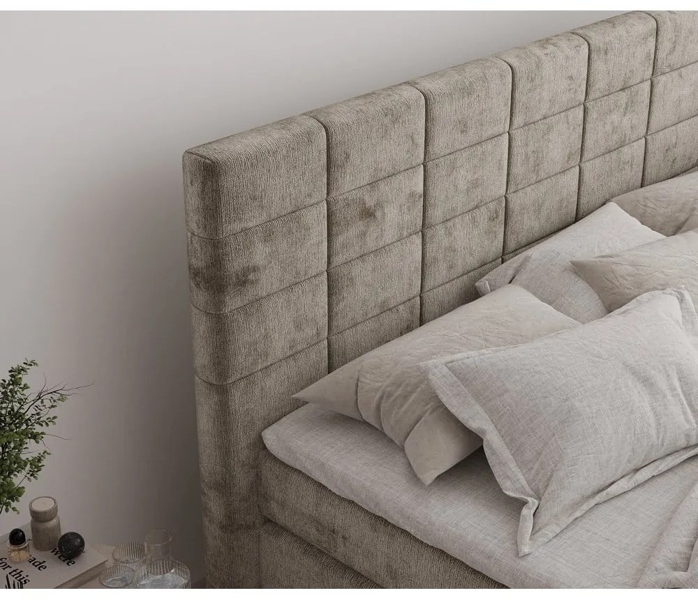 Világosbarna ágyneműtartós boxspring ágy 200x200 cm Ava – Maison de Rêve