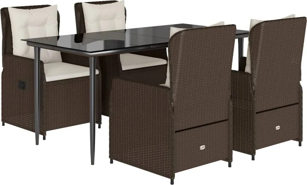 vidaXL 5 részes barna polyrattan kerti étkezőgarnitúra párnákkal