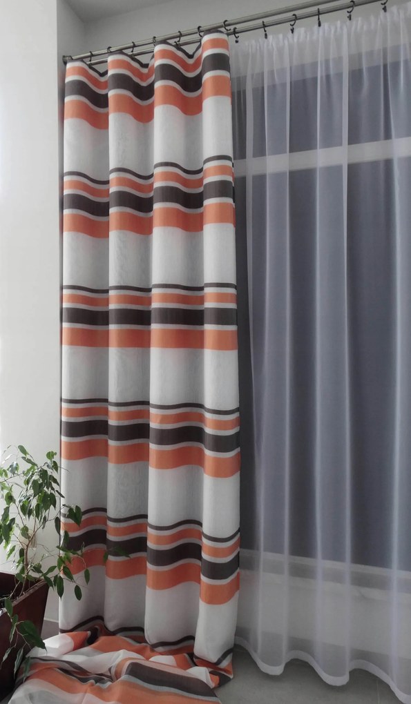 Mg Tk függöny csíkos Kiss ecru narancs 300cm pol