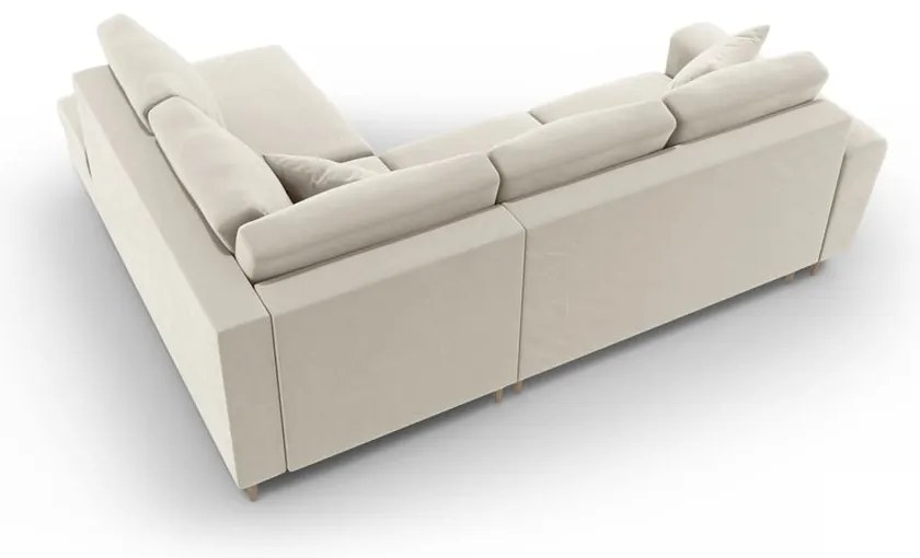 Bézs bársony kinyitható tárolóhelyes sarokkanapé (jobb oldali-L alakú) Kyoto – Cosmopolitan Design