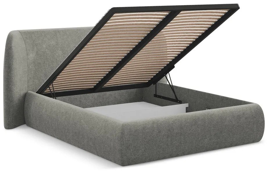 Szürke kárpitozott ágyneműtartós franciaágy ágyráccsal 160x200 cm Hauke – Makamii