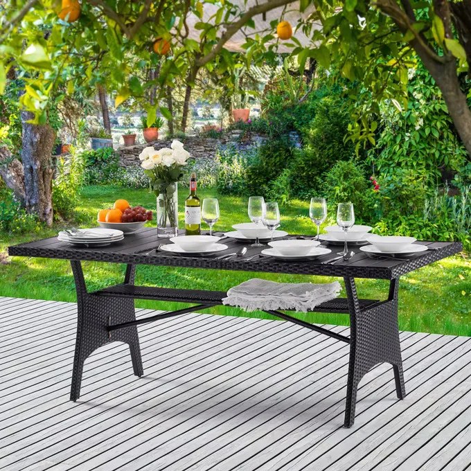 Deuba Rattan asztal 190x90x75 cm - fekete