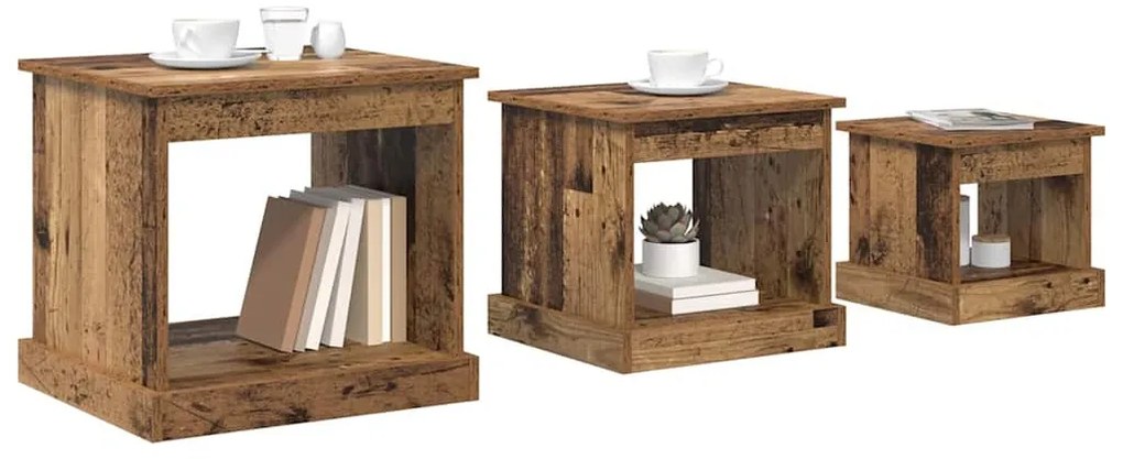 vidaXL Dohányzóasztal 3 pcs Öreg fa Faanyag