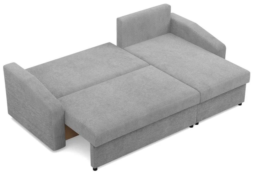 Zeus sarokkanapé, 2 ágyneműtartóval, döntött kartámasz, kordbársony, univerzális oldal, bonell töltet, szürke