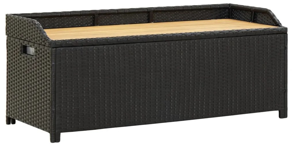 Fekete polyrattan kerti tárolópad 120 cm