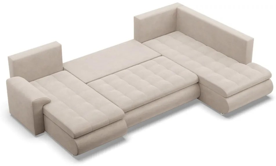 Tokio U sarokkanapé, 3 ágyneműtartóval, bársony, jobboldali, bézs