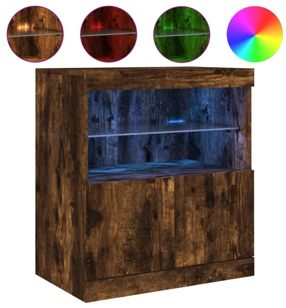 füstös tölgy színű tálalószekrény LED-ekkel 60 x 37 x 67 cm