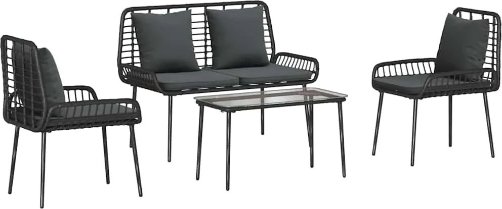 vidaXL Kerti Bútor Szett párnával 4 pcs Fekete és Krém polirattan