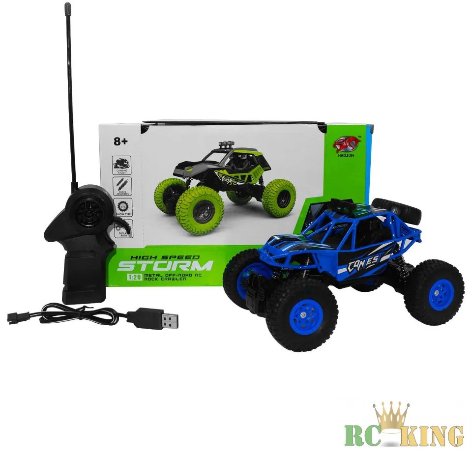 Monster Truck 4WD Storm Távirányítható 1:20 Fém Karosszériás Sziklamászó Terepjáró lítium akku fém karosszéria