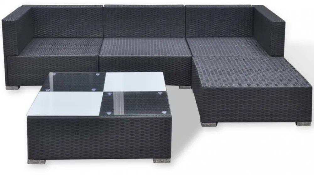 vidaXL 5-részes fekete polyrattan kerti bútorszett párnákkal