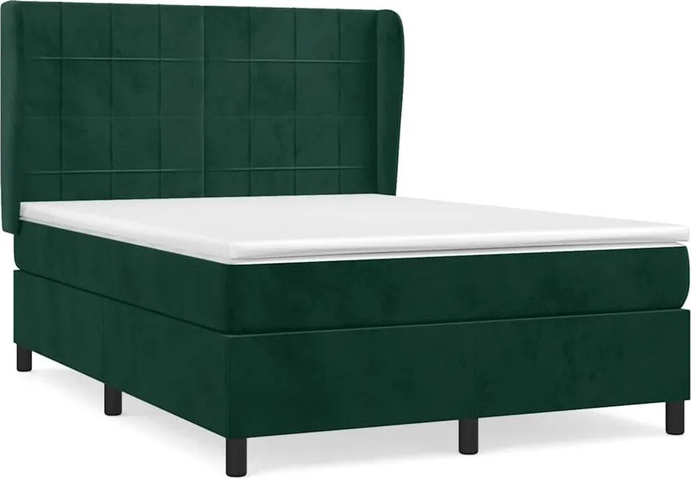 vidaXL sötétzöld bársony rugós ágy matraccal 140x190 cm