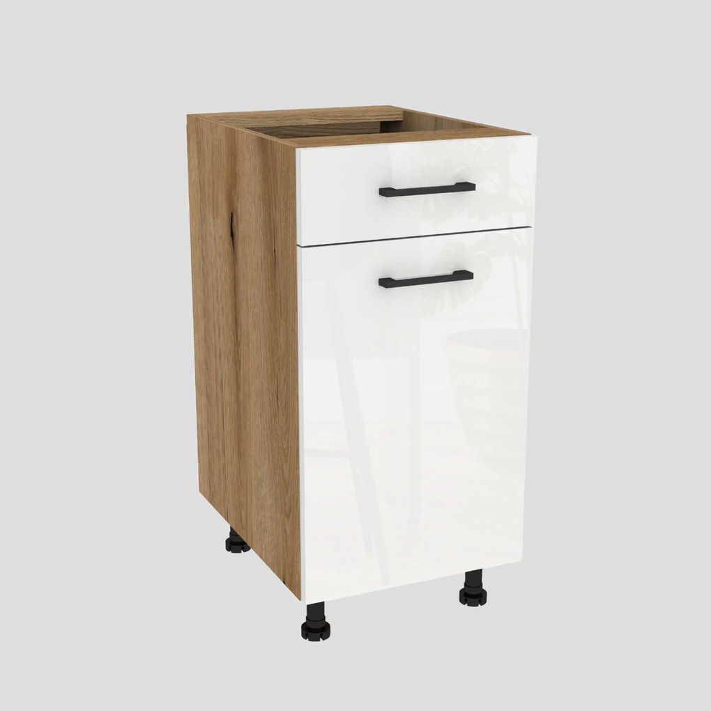 Konyhaszekrény fiókos doboz 40 Capri tölgy Evoke front fehér akril