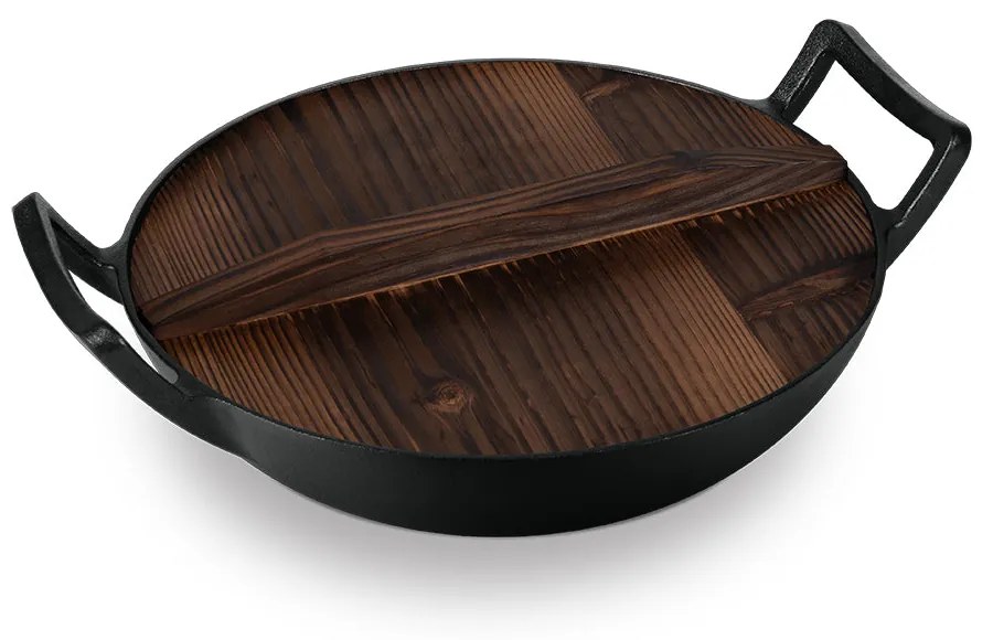Berlinger Haus öntöttvas wok serpenyő fa fedővel Black Rose Collection