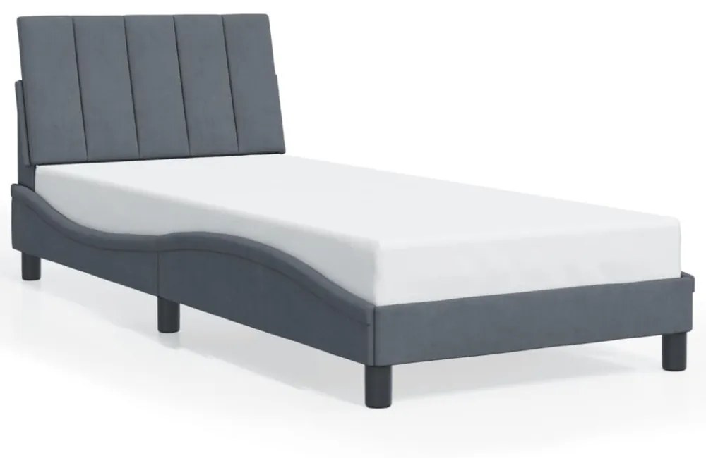sötétszürke bársony ágykeret LED-világítással 90 x 200 cm