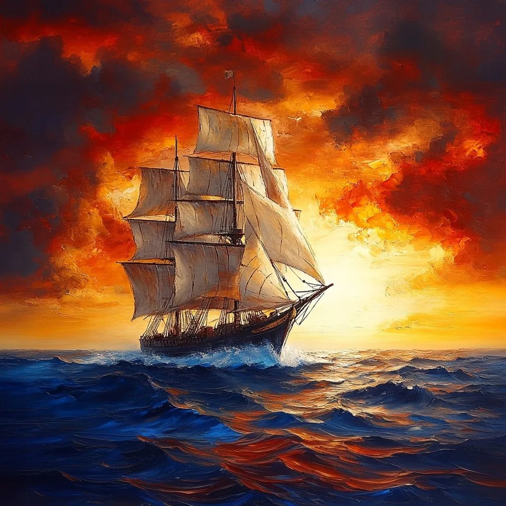 Vászonkép Canvas Tenger Óceán Hajó Vitorlás Naplemente 80x80