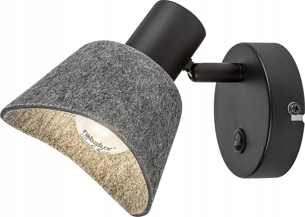 Fali lámpa reflektor fekete filc hamuszürke lámpabúra az ágy felett Rabalux