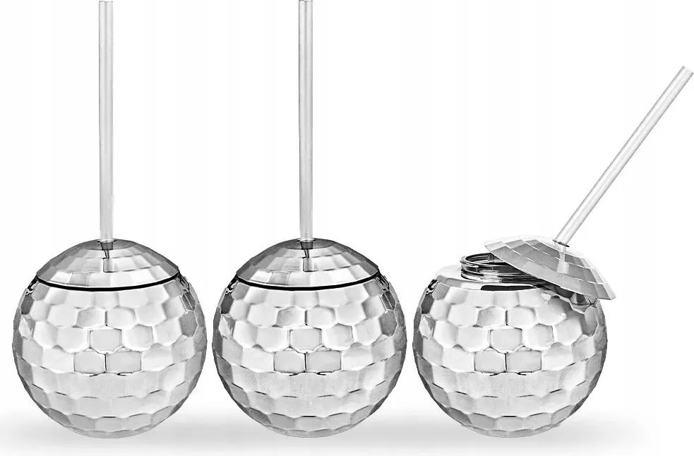 3 Darabos Diszkó Gömb Szett Szívószállal, 600 Ml-es Pohár, Italokhoz, Bulihoz