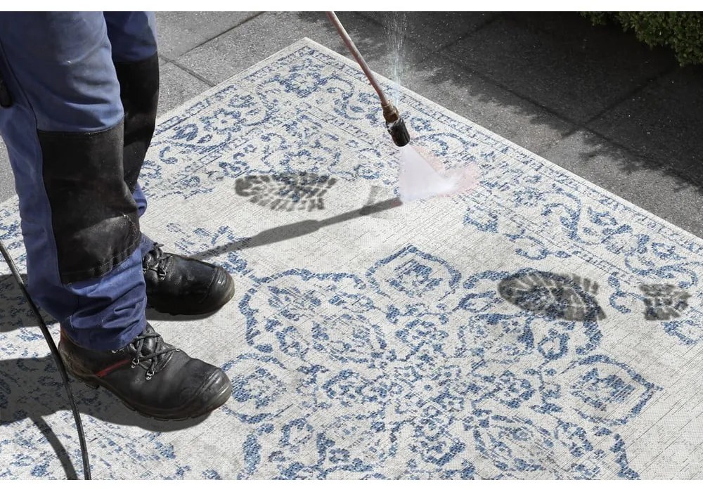 Tilos kék-krémszínű kültéri szőnyeg, 80 x 150 cm - NORTHRUGS