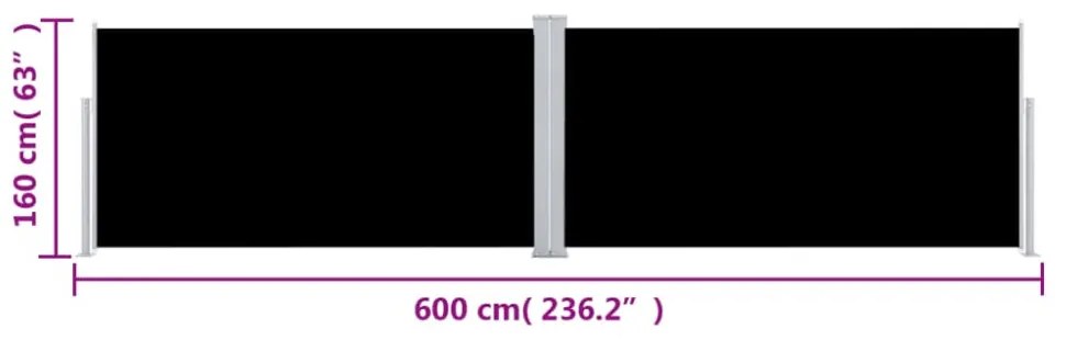 fekete behúzható oldalsó napellenző 160 x 600 cm