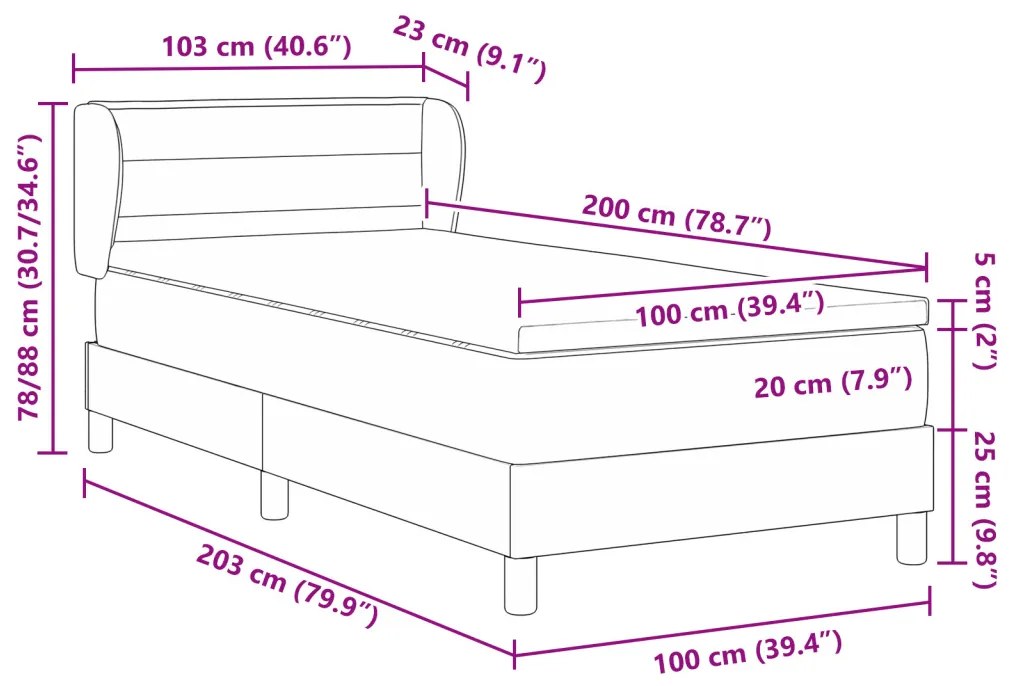 Boxspring Ágy Matrac Kék 100x200 cm Szövet