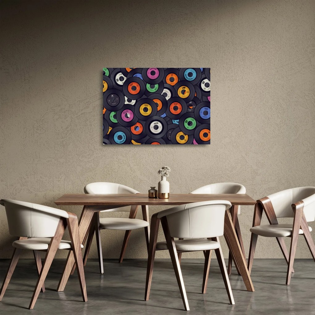Kép - Zenei gramofonlemezek (üvegen) (70x50 cm)