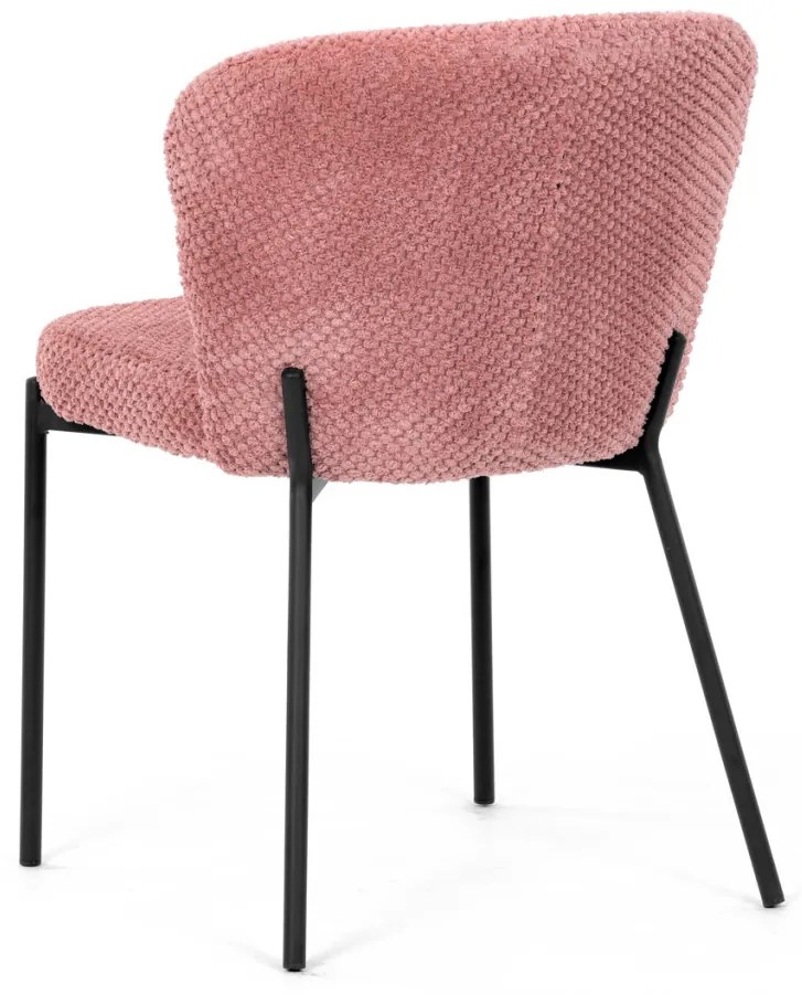 Scaun de sufragerie, material roz, picioare metalice negre