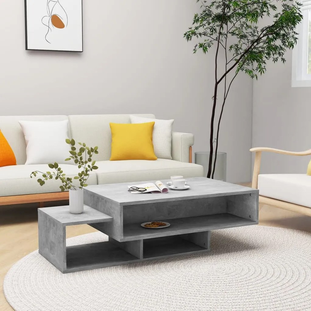 Betonszürke szerelt fa dohányzóasztal 105 x 55 x 32 cm