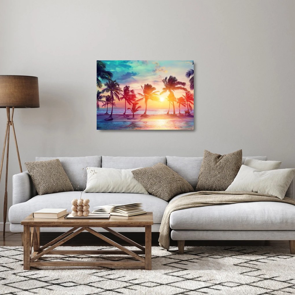 Kép - trópusi naplemente (üvegen) (70x50 cm)