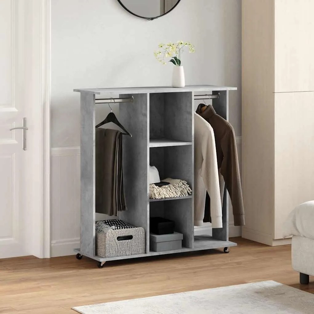 betonszürke szerelt fa ruhásszekrény kerékkel 102 x 38 x 110 cm