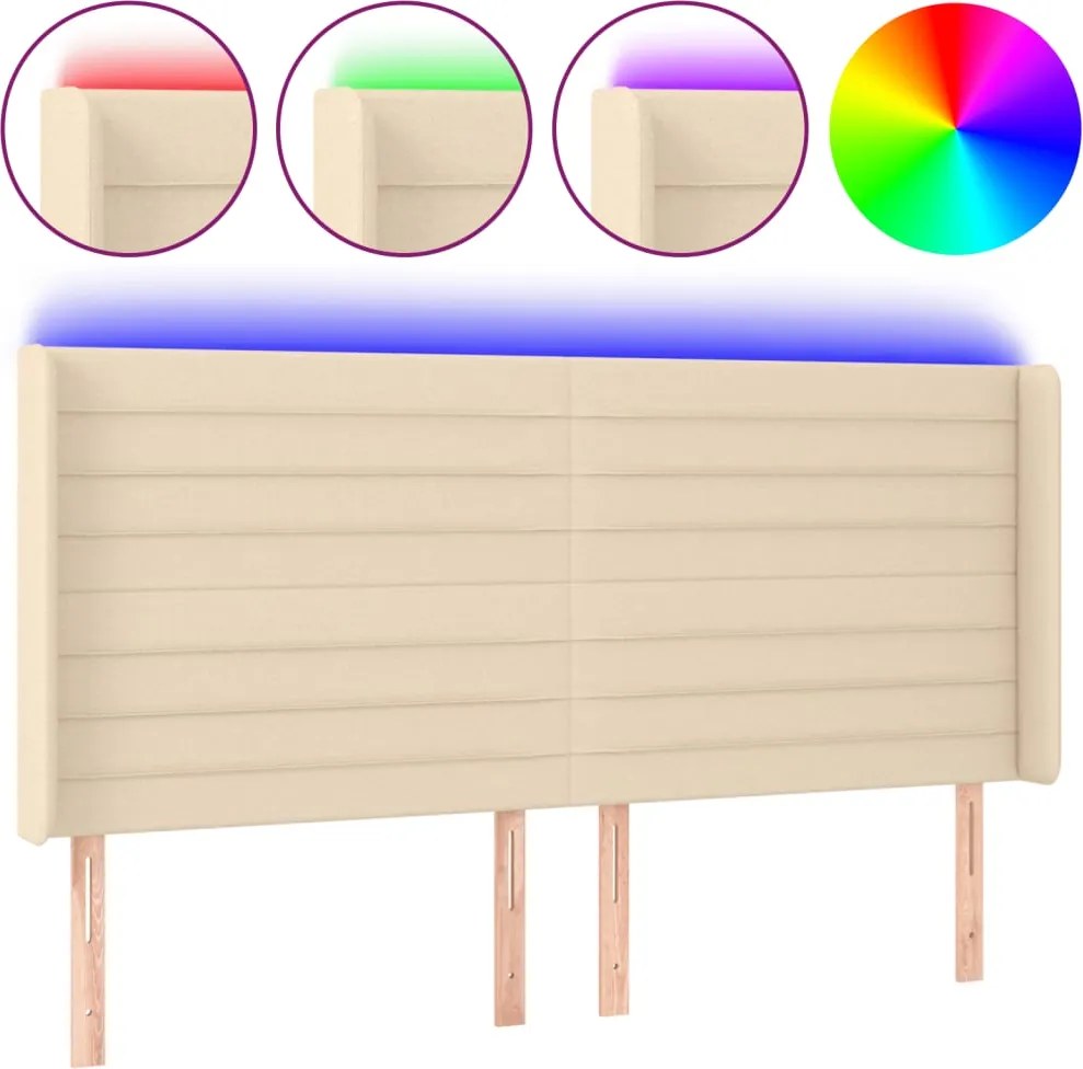 vidaXL krémszínű szövet LED-es fejtámla 203x16x118/128 cm