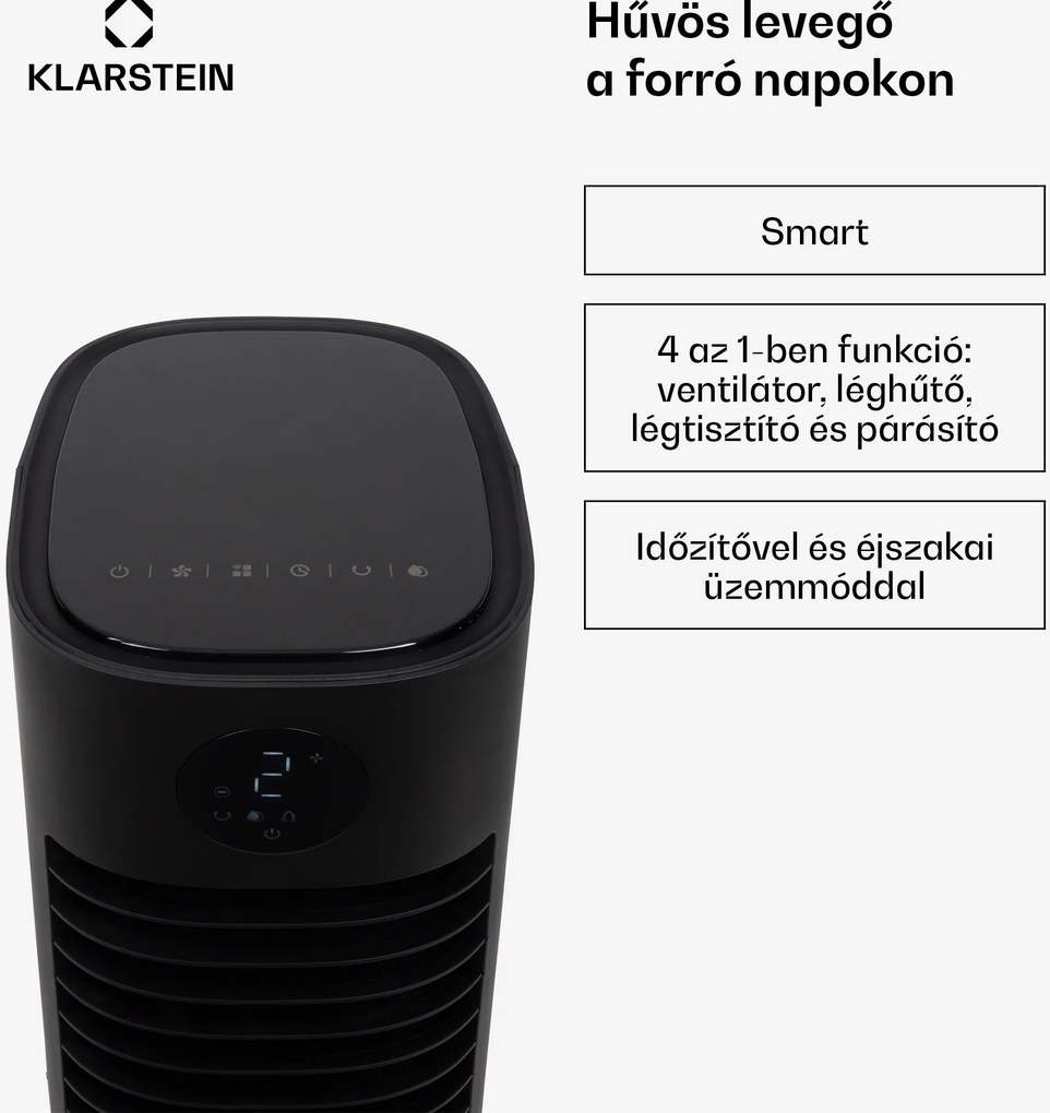 Klarstein Skytower Grand Smart, léghűtő, 80 W, 480 m³ / h, 8 liter, hordozható