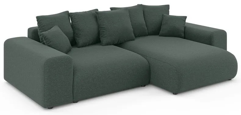 Sötétzöld kinyitható tárolóhelyes sarokkanapé (variálható sarok) Luma – Ropez