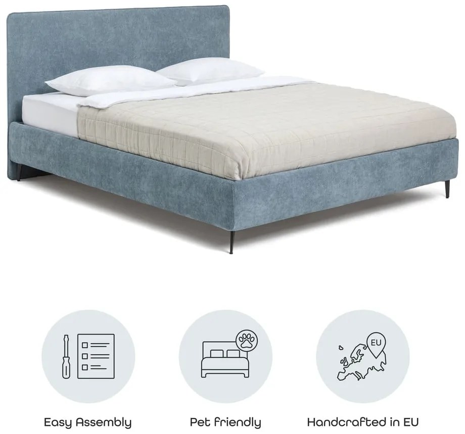 Kék kárpitozott franciaágy ágyráccsal 160x200 cm Noira Slim – Bonami Selection