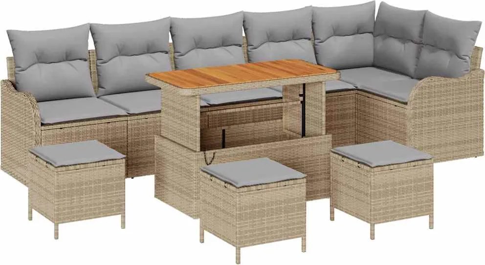 vidaXL Kerti Kanapé Szett párnával 10 pcs Bézs polirattan
