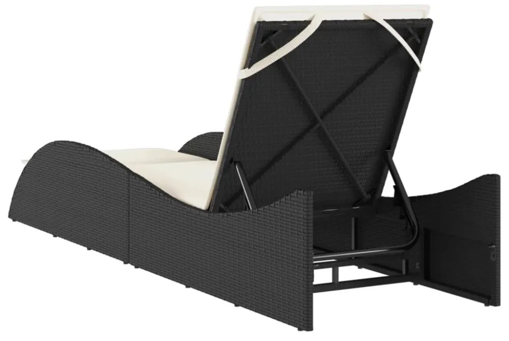 fekete polyrattan napozóágy párnával 60x205x73 cm
