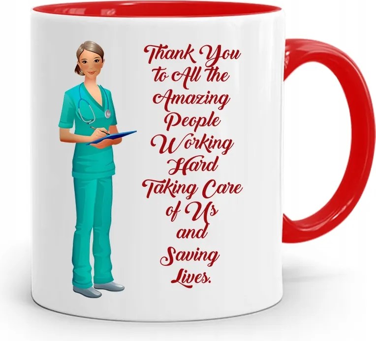 Piros Bögre Ápolónőnek Thank You To All nyomott mintával