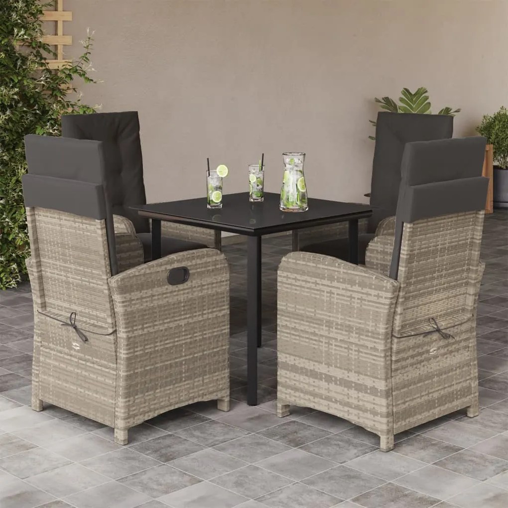 5részes világosszürke polyrattan kerti étkezőgarnitúra párnával