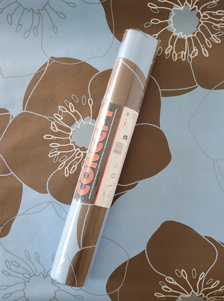 Fali tapéta, nagy barna virágok kék alapon, DP3-06