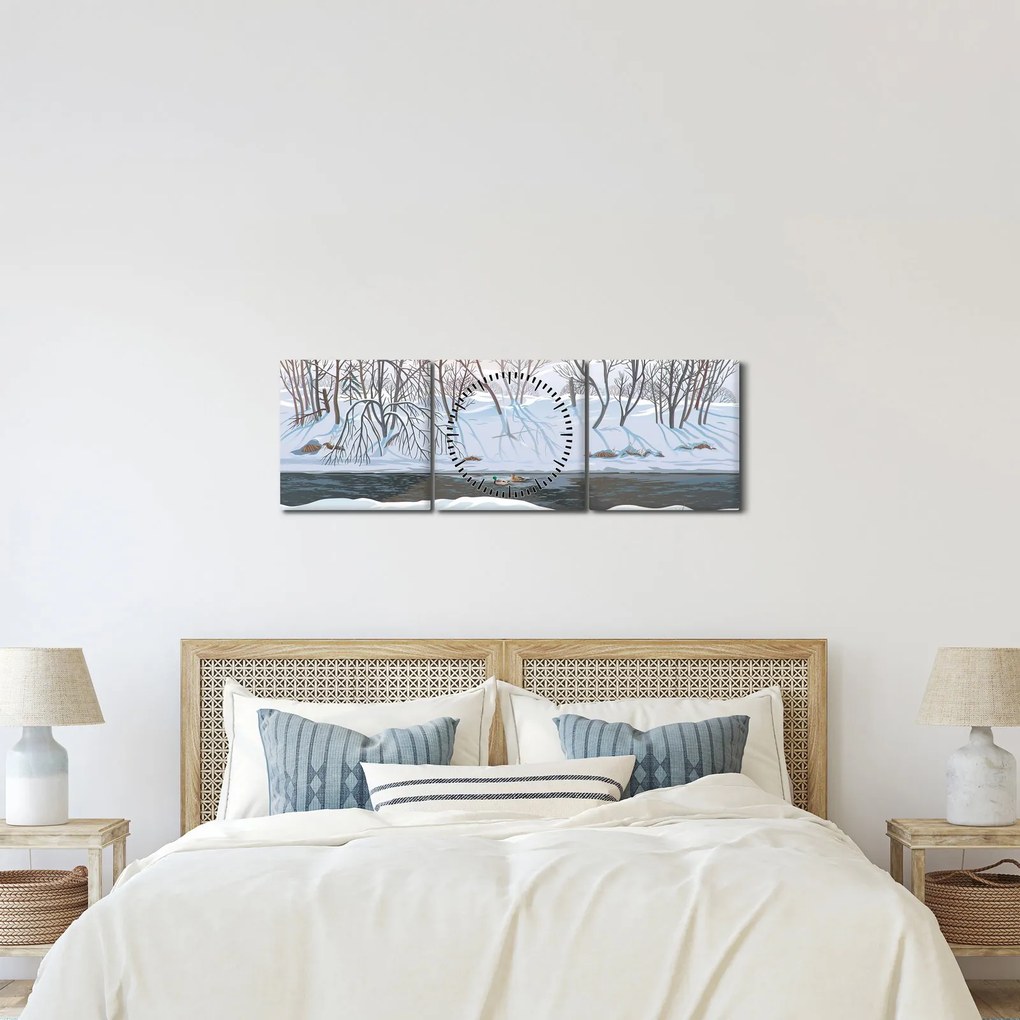 Kép - róka a téli tájban (órával) (90x30 cm)
