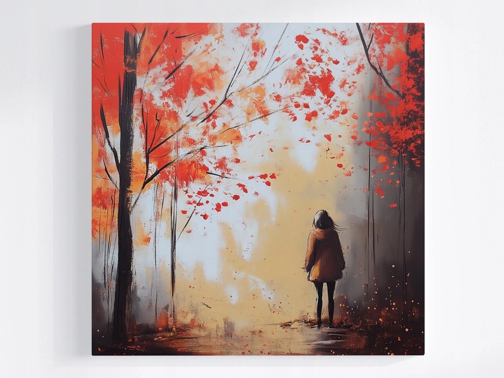 Poszter Nő Lány Ősz Szél Melankólia 80x80