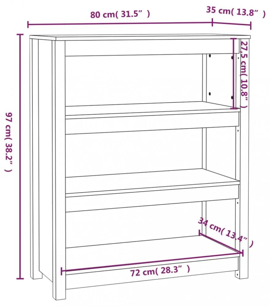 fekete tömör fenyőfa könyvszekrény 80x35x97 cm